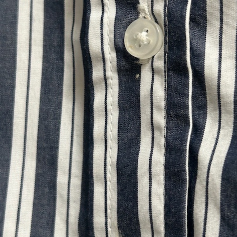 Quince Navy and White Vertical Stripe Button-Down Shirt - Picture 3 of 7